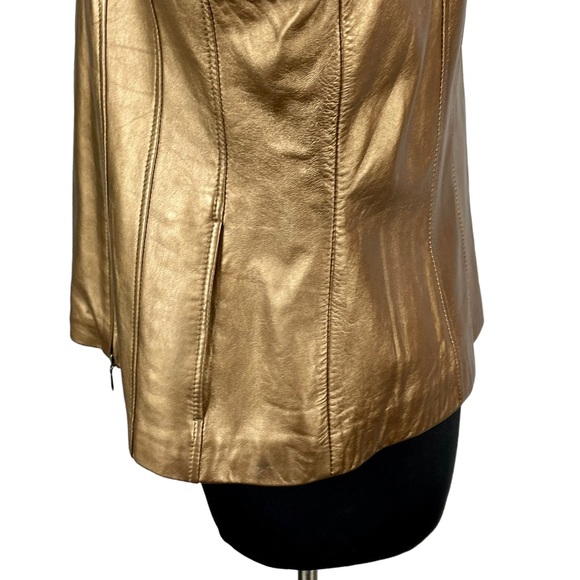 COLDWATER CREEK Y2K BRONZE METALLIC LEATHER ZIP UP COLLARED JACKET - Picture 11 of 15